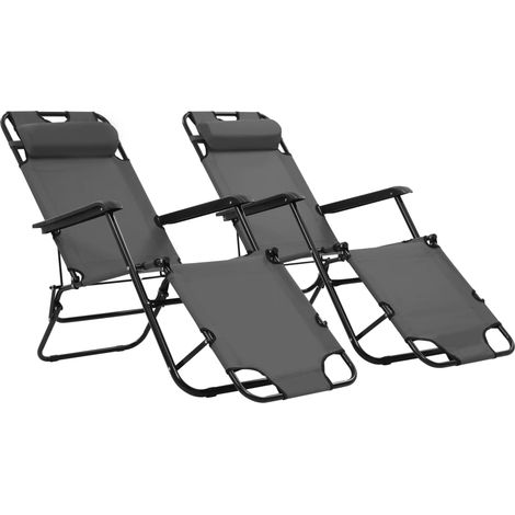 Bain de soleil Moderne - Transat relax -Chaises longues - Transat relax - Fauteuil de jardin Moderne pliables 2 pcs avec repose-pied Acier Gris GF73730 (1/5)