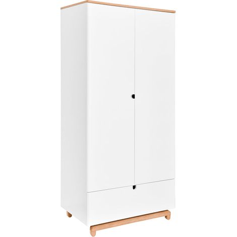 Schrank mit 1 Schublade und 2 Türen, Weiß und Holzoptik, 109cm (1/3)