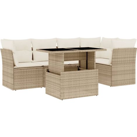 Set Divano da Giardino 6 pz con Cuscini Beige in Polyrattan vidaXL (1/5)
