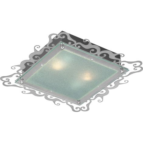Plafonnier vintage carré satin, verre, 2xE27 Candellux