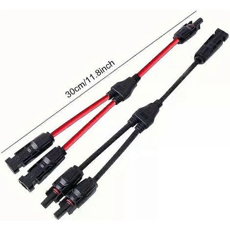 30A Y-Verteilerkabel für Solaranlagen, Paralleladapter (Paar) für Solarmodule (1 x Stecker/Buchse + 1 x Buchse/Stecker), schwarz/rot (1/4)