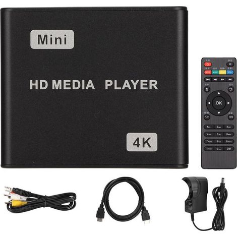 Mini lecteur multimédia 4K HD avec télécommande et indicateur LED