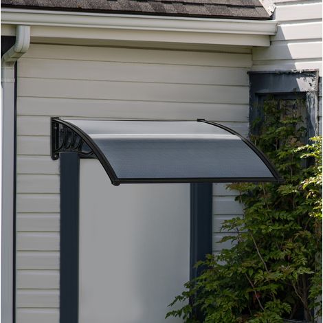 Auvent de porte d'entrée 100 x 75 cm en aluminium et polycarbonate noir avec protection UV (1/5)