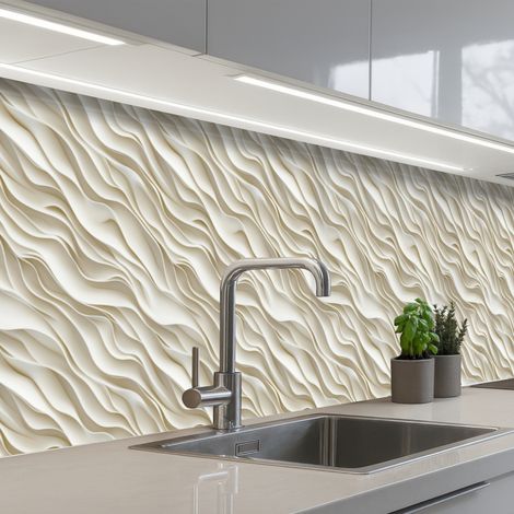 Kitchen Splashback Waves - White - Minimalist 500x80 cm