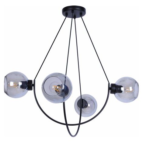 Lustre noir 4xE27 globes verre transparent Kaja K-2628