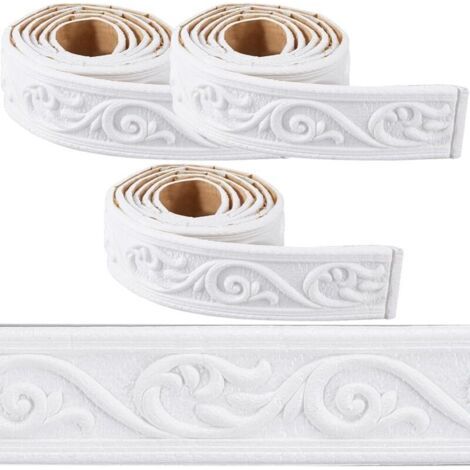 Bordure en forme de couronne de 6 cm, 2,3 m/rouleau, mousse auto-adhésive blanche, décoration rétro 3D, plinthe, décoration à faire soi-même. (1/5)