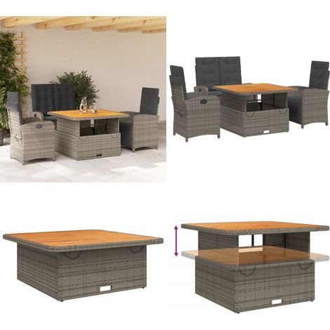 4-tlg. Garten-Essgruppe mit Kissen Grau Poly Rattan - Gartenbank - Gartentisch