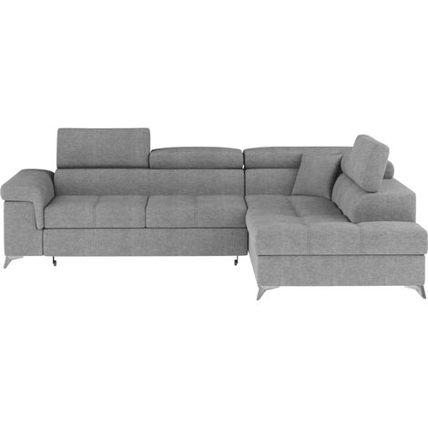 Canapé d'angle convertible PALAZZO 4 places gris clair – angle droit avec coffre (1/5)