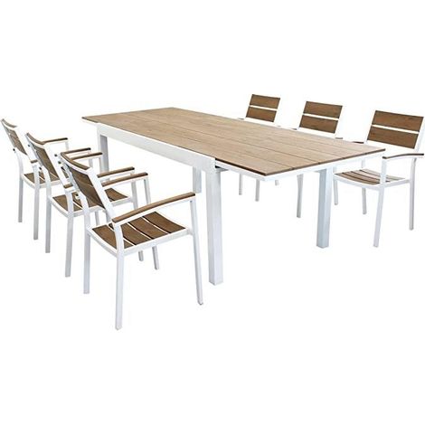 SET TAVOLO CAYMAN ALLUNGABILE CON 6 POLTRONE IN TEAK BIANCO E NATURALE (1/5)