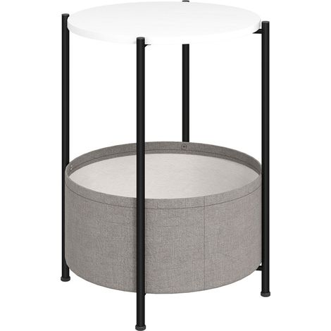 Bout de canapé Table d'appoint avec Panier en Tissu Table Basse Rond de Salon Chambre Acier Gris Blanc 44x44x56 cm (1/5)