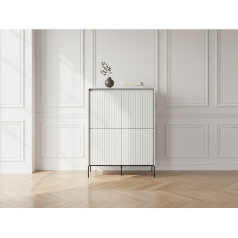 BOBOCHIC - Buffet haut 4 portes 100 cm LENARA avec tasseaux et LED   Blanc (1/5)