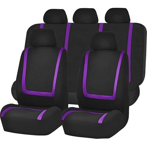 9 Pièces Set Complet Housses De Siège Voiture, Housses Siège Avant Et Arrière Voiture Universelles, Auto Couvre Sieges Accessoires Interieur, pour avec Presque Toutes Les Voitures(Violet) (1/5)