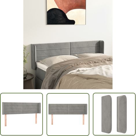 The Living Store Tête de lit avec oreilles Gris clair 147x16x78/88 cm Velours - Tête De Lit - Tête De Lit Rembourrée - Literie - Chambre À Coucher - Design Moderne (1/5)