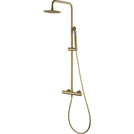 MICE - Columna de ducha termostatica, Barra de baño con grifo termostático fabricado en acero inoxidable y latón, Griferia Baño Oro Cepillado (1/5)