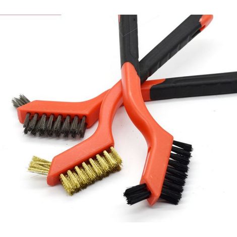 Lot de 6 mini-brosses, nylon, laiton, inox, poignée ergonomique, nettoyage rouille, cuisine atelier (1/5)