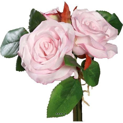 Adorable petit bouquet de fausses roses 3 têtes H 17 cm Rose pâle - couleur: Rose pâle