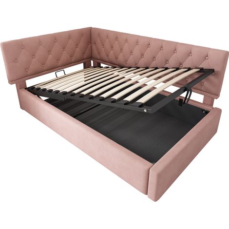Tagesbett 90 x 200 cm mit hydraulischem Stauraum, rosa Samt, ohne Matratze, MODENUIT (1/5)