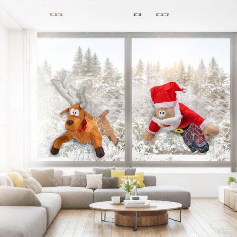 Babbo Natale e renna animati, decorazione natalizia divertente, decorazione per finestre con adesivi in vetro e animazione delle gambe, regalo di Natale (2 pezzi) (1/4)