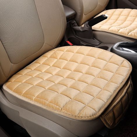 Coussins de siège auto - Coussins imperméables, tapis de conduite d'hiver chauds et antidérapants Coussins de siège confortables, base en caoutchouc (beige)
