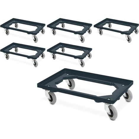 BRB Lot de 6 roulettes de transport avec roulettes silencieuses, pour conteneurs de 600 x 400 mm ou 2 roulettes de 400 x 300 mm (noir) (1/2)