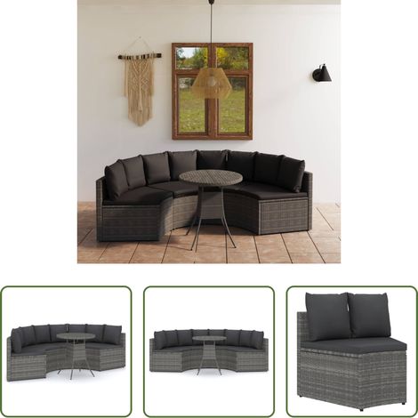 Gartenmöbel - 5-tlg. Garten-Sofagarnitur mit Auflagen Poly Rattan Grau (1/5)