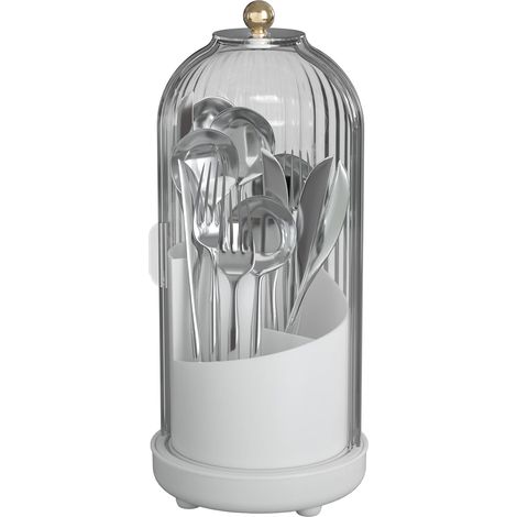 Organizador de cubiertos con tapa - Giratorio interno - Organizador de plástico para cubiertos - Para armario de cocina o despensa - Cesta organizadora - Para tenedores, cuchillos y cucharas (1/3)
