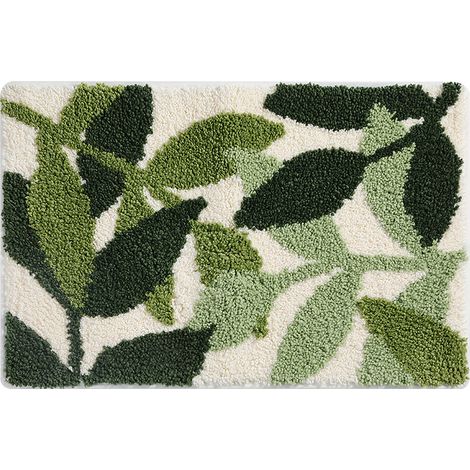 Tapis Salle de Bain 40x60cm Motif Feuilles Bleu Antidérapant Microfibre Absorbant Lavable Machine Décoration Moderne (1/4)