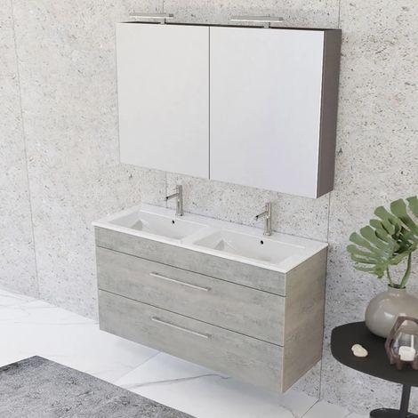 Mobile bagno sospeso 120 cm Smart grigio legno con specchio (1/5)