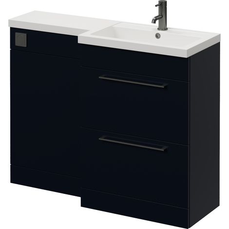 Napoli 390 Deep Blue 1100mm 2 Drawer Vanity Unit Toilet Suite with Square Right Hand Lucia Basin - 1100mm - Gunmetal Grey 320mm HandleWithout Kingston Toilet Pan