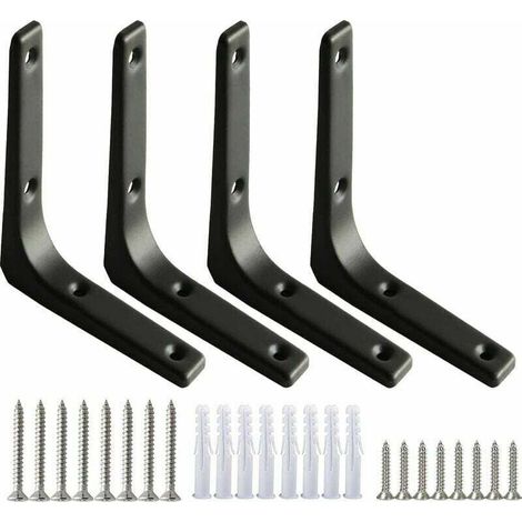 4pcs Équerre de Fixation Noir Inox 100x100mm, Equerre Metal Renforts d'Angle pour la Fixation et la Réparation de Meubles, Renforcer les Joints, Noir (1/5)