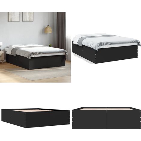 Cadre de lit sans matelas noir 150x200 cm - Cadre De Lit - Lit Double - Lit En Bois - Meuble Chambre - Literie - Home & Living (1/5)