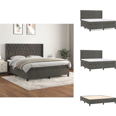 Boxspringbett mit Matratze Dunkelgrau 160x200 cm Samt - Samtbett - Boxspringbett - Doppelbett - Bettauflage - Matratze (1/5)
