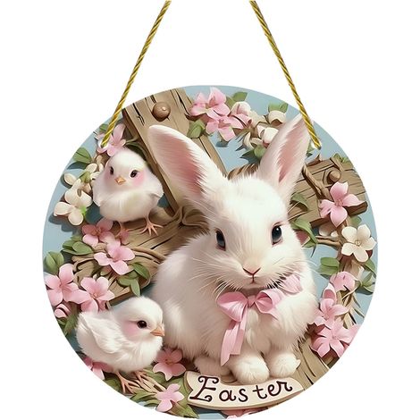 Guirlande De Porte De Pâques - Décoration En Acrylique 2D Avec Œufs Et Fleurs - Pour Porte D'Entrée Mur Ou Porche - 20 Cm - 1 Pièce (1/5)