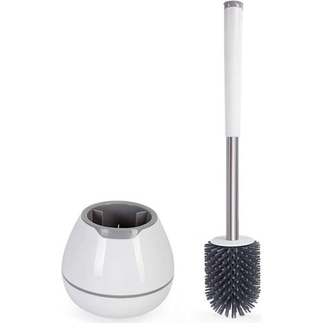 Brosse WC, Brosse de Toilette, Brosse WC en Silicone avec Support à séchage Rapide, Manche Long antidérapant - Blanc (1/4)