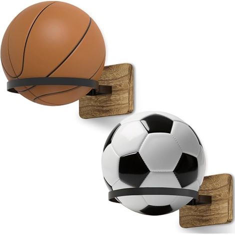 Soporte Mural Para Balones - Base De Madera Y Estructura De Metal - Para Balón De Baloncesto Fútbol Rugby Voleibol - 2 Unidades (1/5)