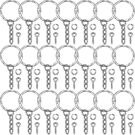 50 Stück Schlüsselringe mit Kettengliedern, 50 Stück offene Ringe und 50 Stück Schraubstangen für Bastelarbeiten, 25 mm Durchmesser (1/5)