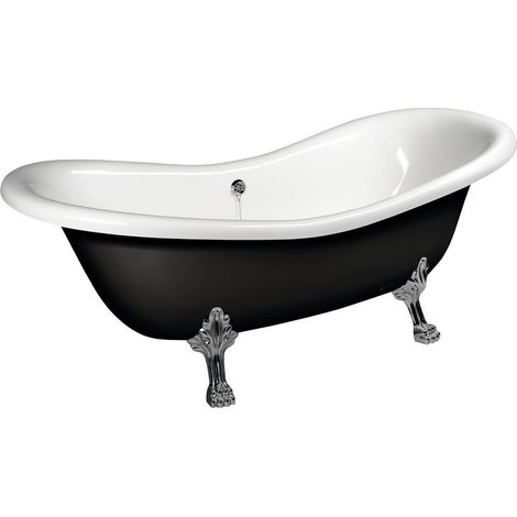 Baignoire îlot CHARLESTON 188x83x69cm, pieds chromés mats, noir/blanc (1/5)