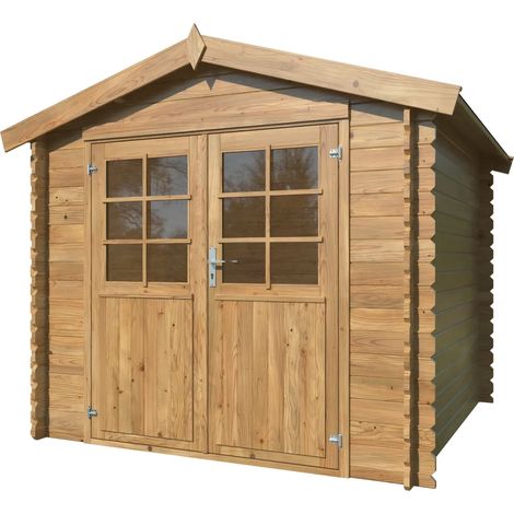 Casetta da giardino in legno impregnato 250x250 cm con pareti 28 mm e porta doppia con vetro, casetta esterna 5 m² - Esterni da Vivere (1/4)