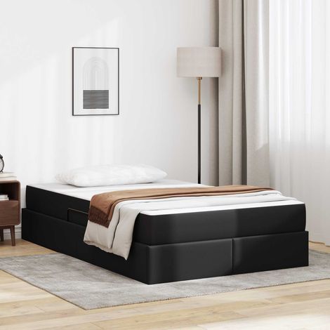 vidaXL Lit avec rangement et matelas avec stockage 2 pc Noir Cuir (1/5)