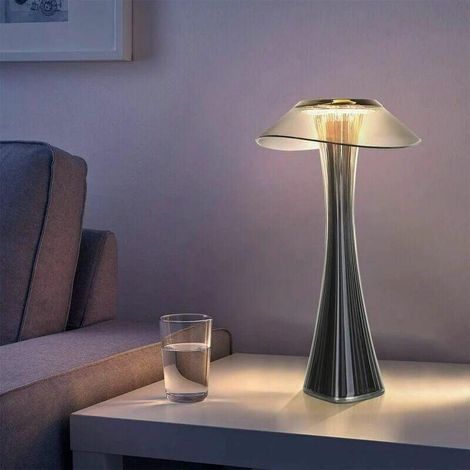 Lampe de table design rechargeable à LED tactile - Lampe de chevet USB en titane à intensité variable 3W sans fil avec batterie et abat-jour pour chambre, salon et bureau (1/5)