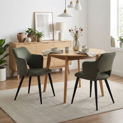 Lot de 2 fauteuils repas en tissu vert et métal noir - BLADIE (1/5)
