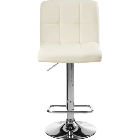 Interiors By Premier Sleek White Quilted Chrome Base Bar Stool, Comfortable Bar Chair, Adjustable Height Modern Bar Stool (1/5)