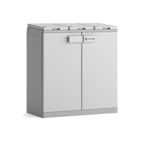 Armario exterior para recogida selectiva de residuos, 3 compartimentos, 96x45x87 cm, blanco/gris, con cerradura - ReCyclo Basic - Keter (1/5)