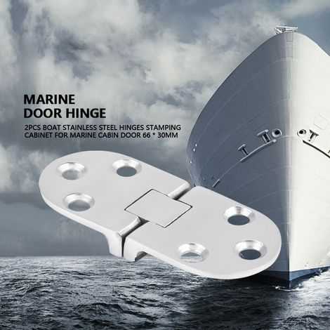 Charnière bateau inox 2 pièces, paumelle marine pour porte de cabine, 66 x 30 mm, acier inoxydable, quincaillerie nautique. (1/5)