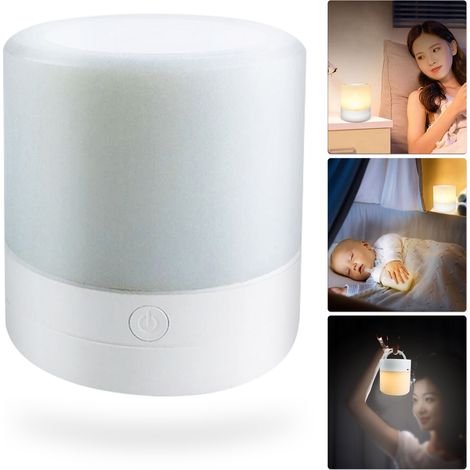 Tragbare LED-Nachttischlampe, weißes ABS, 7,2 x 7,2 cm, Berührungssensor, verschiedene Farben, einstellbare Helligkeit, für drinnen und draußen geeignet, 24 Stunden Akkulaufzeit, 3,7 V 1200 mAh, mit K (1/4)