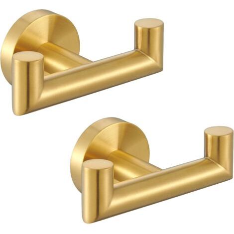 2 Pièces Crochet Mural, Acier Inox SUS 304 pour Peignoir, Porte Serviette Salle de Bain, Accroche Torchon Cuisine, Porte Manteau, Attache Murale, Manteau, Chambre (Doré)