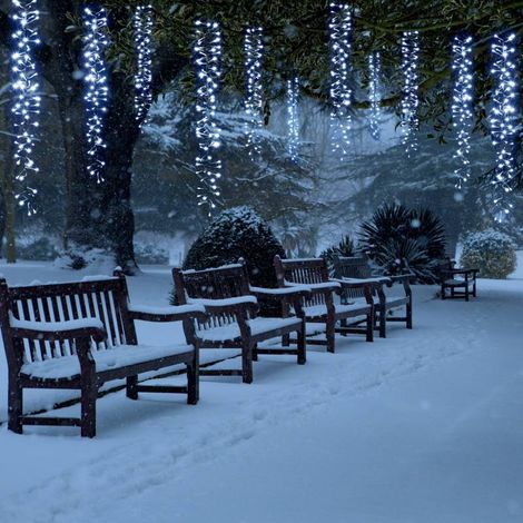 Guirlande suspendue grappes lumineuses chute de neige 6m H80cm 480 miniLED blanc froid câble blanc Lotti