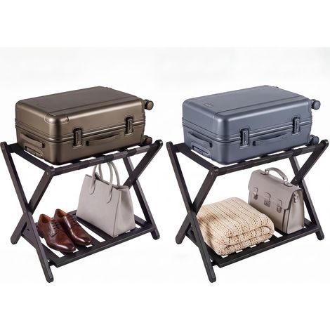 COSTWAY Portavaligia Pieghevole in Bambù, Portata 40 kg (Nero,2) (1/5)