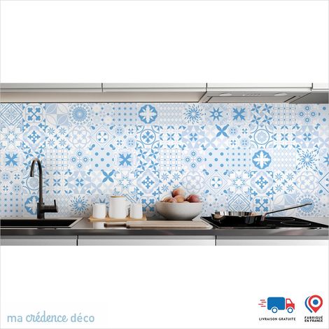 Crédence : Carreaux ciment gris 1 - Couleur Bleu mer - Alu composite - 120 - 60 (1/3)