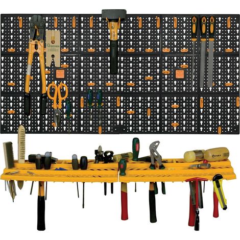 Panneau porte Outils 50 x 100 x 1.7cm Kit modulable 2 panneaux perforés 1 étagère porte outils + 50 crochets Assortis